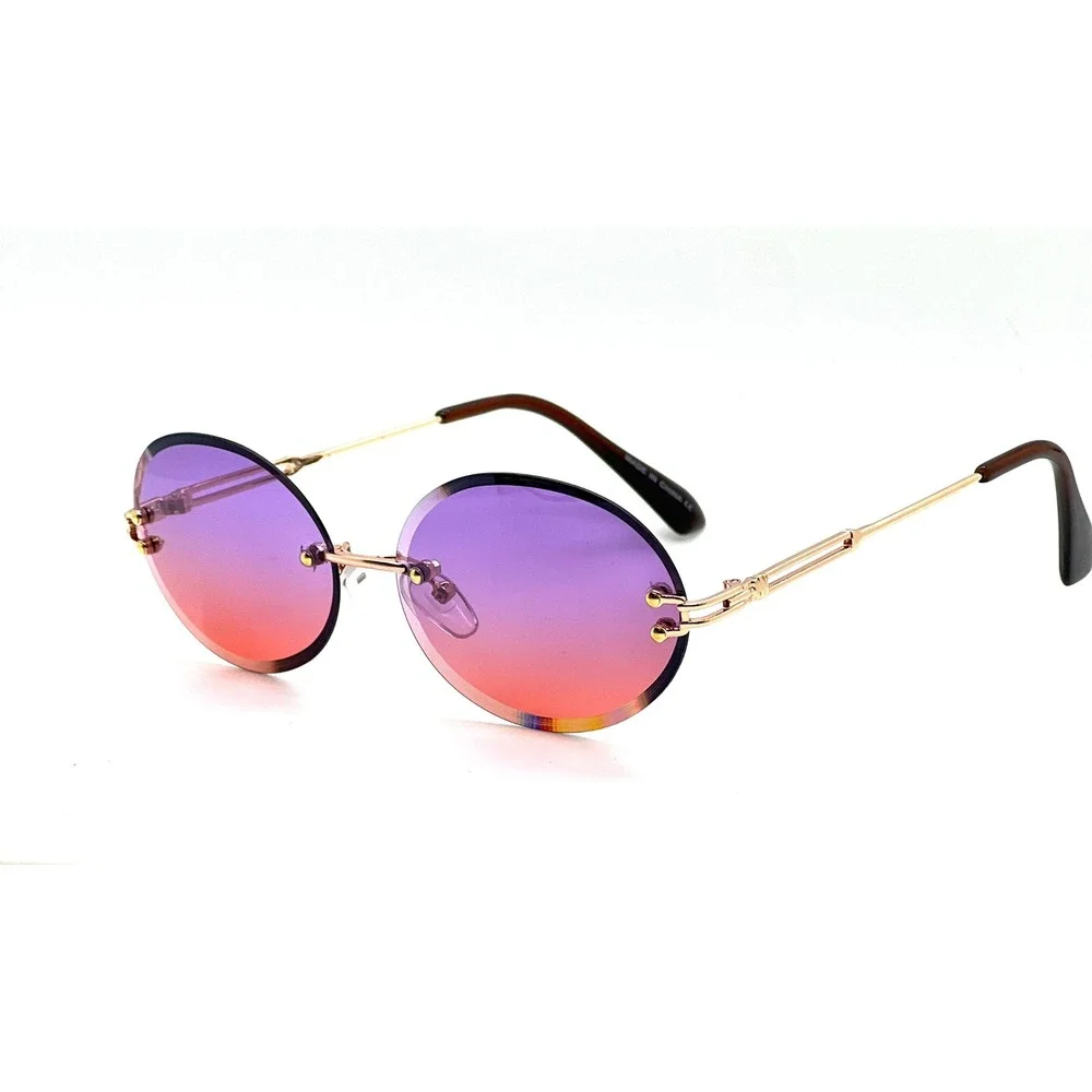 Sunglasses Purple Orange Gradient Lens Gold Frame Fashion Diamond Cut Trendy New